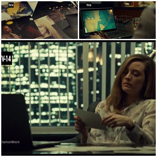 Delphine mirando fotos en Orphan black