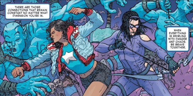 America Chavez y Hawkeye